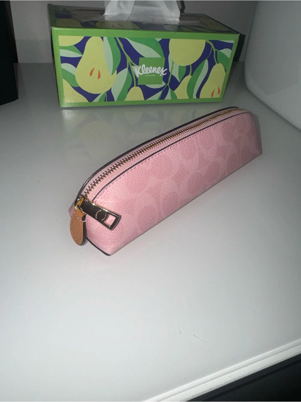 Coach Powder Pink Signature Leather Zip Pencil Case - Picture 2 of 9